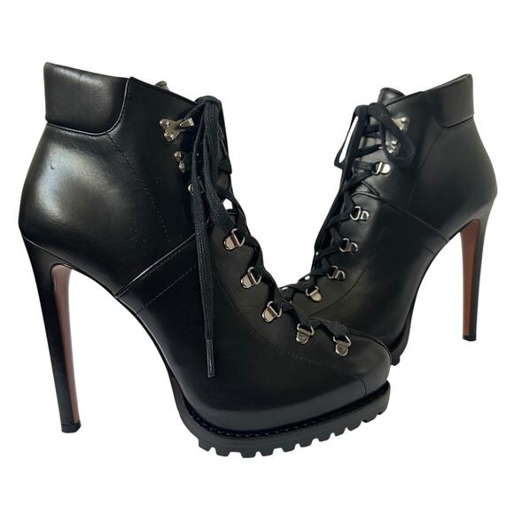 Alaïa Black Leather Hiker Boots EU 38 Trek Ankle Stiletto Lace up - Picture 3 of 16